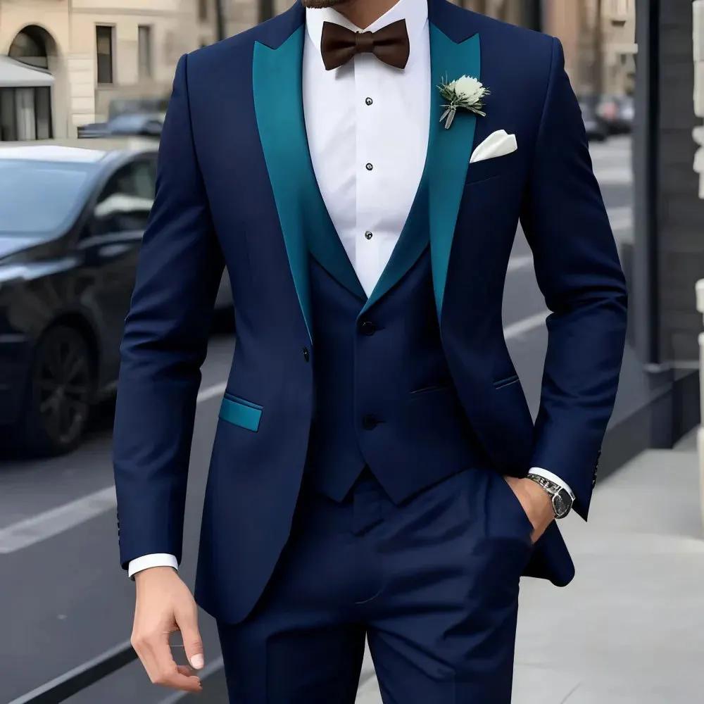 Nouveau Business décontracté MC mariage marié meilleur homme robe Jacquard hommes costume trois pièces ensemble costumes