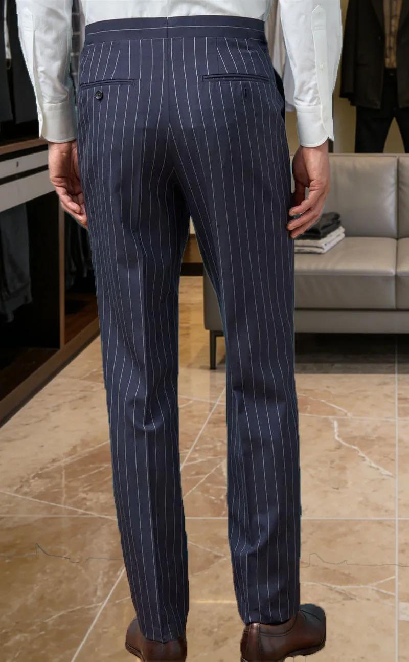 Nouveau pantalon de costume gris rayé pour homme