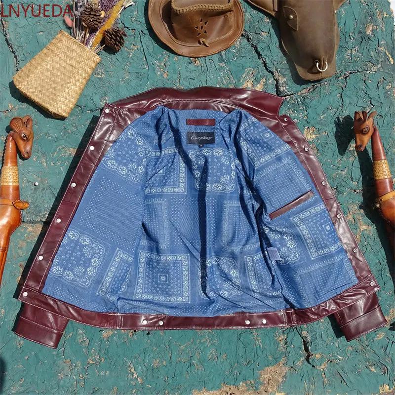 Veste en cuir de mouton tanné végétal bordeaux pour homme