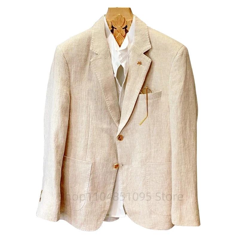 Manteau de costume en lin Beige pour hommes