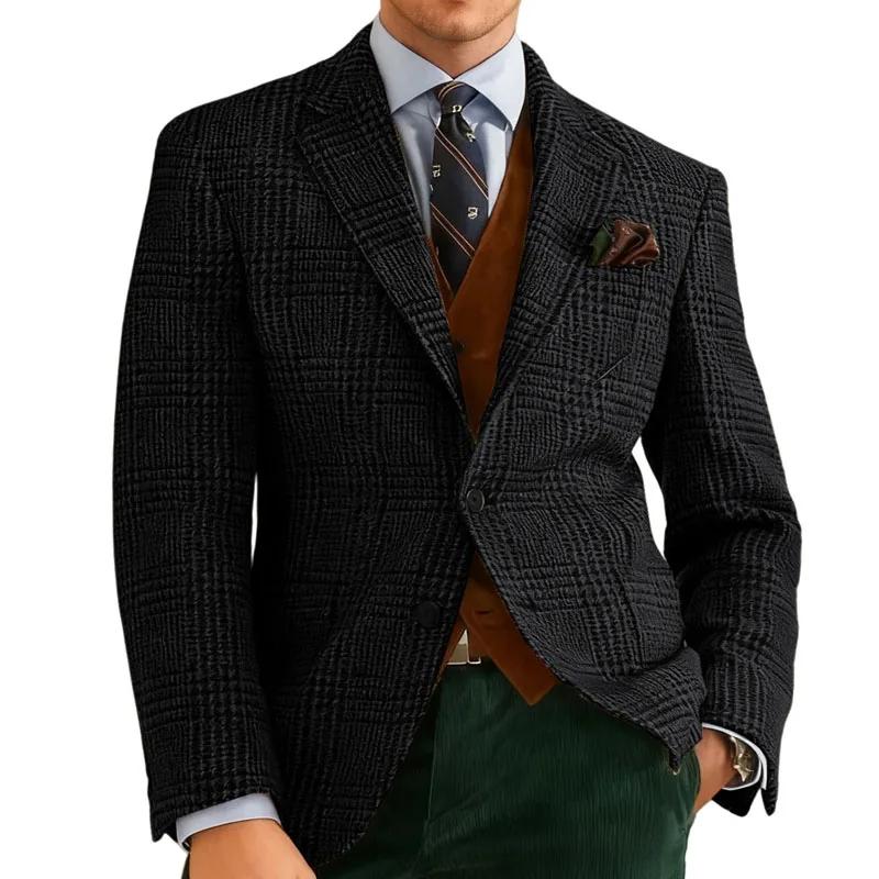 Automne hiver hommes costumes veste formelle simple boutonnage Plaid Blazer Tweed porter Tuxedos affaires décontracté