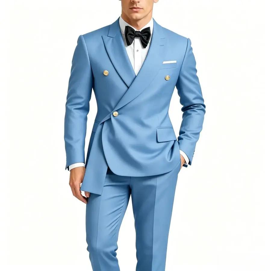 Costume de mariage homme 2 pièces croisé coupe ajustée pour le marié