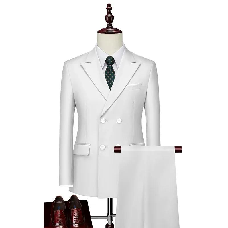 Costume Homme Croisé Quatre Saisons Mariage Affaires Formel Coupe Slim Veste et Pantalon de Smoking