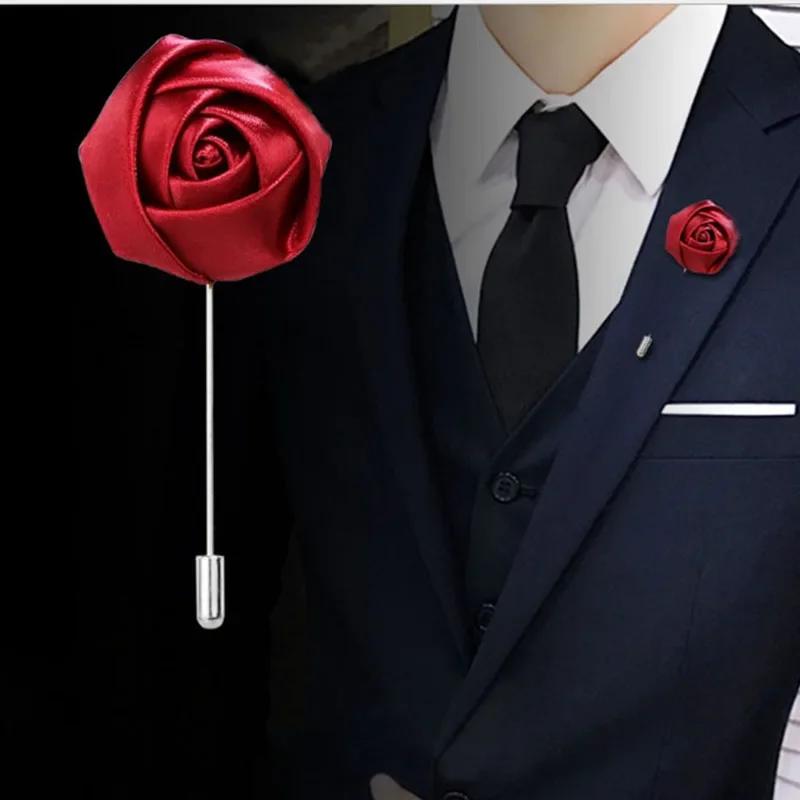 Boutonnières pour hommes pour mariage marié Corsage épinglettes ruban Roses fleur Mensuit boutonnière broche accessoires