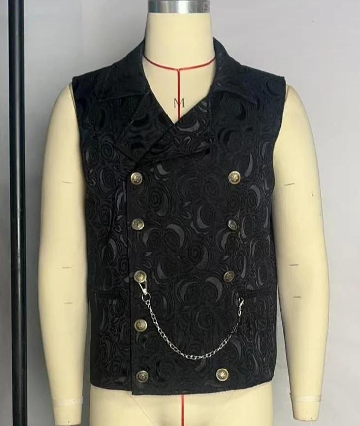 Gilet de costume noir pour homme ; Tissu jacquard