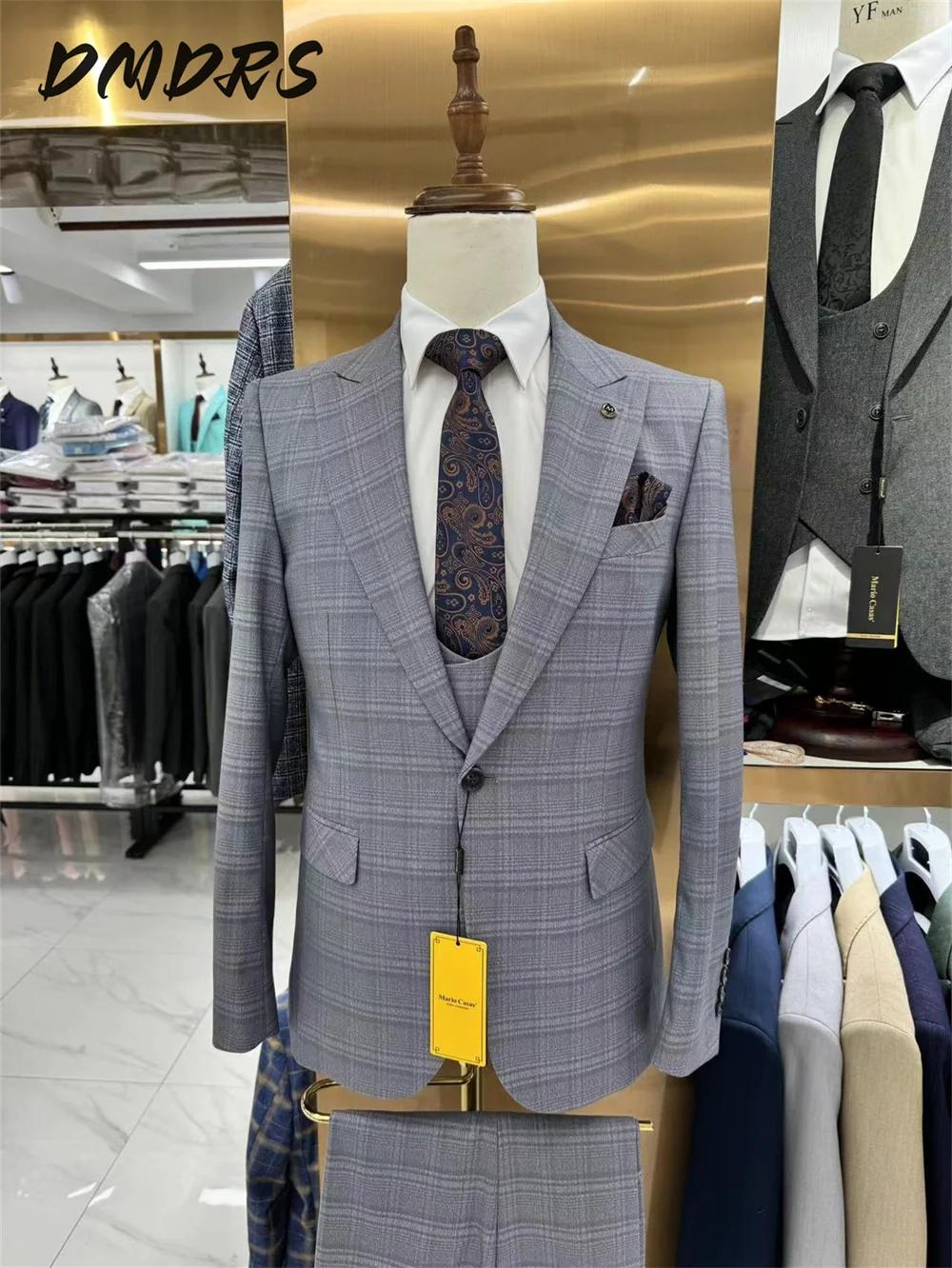 Ensemble de costume formel à carreaux pour hommes