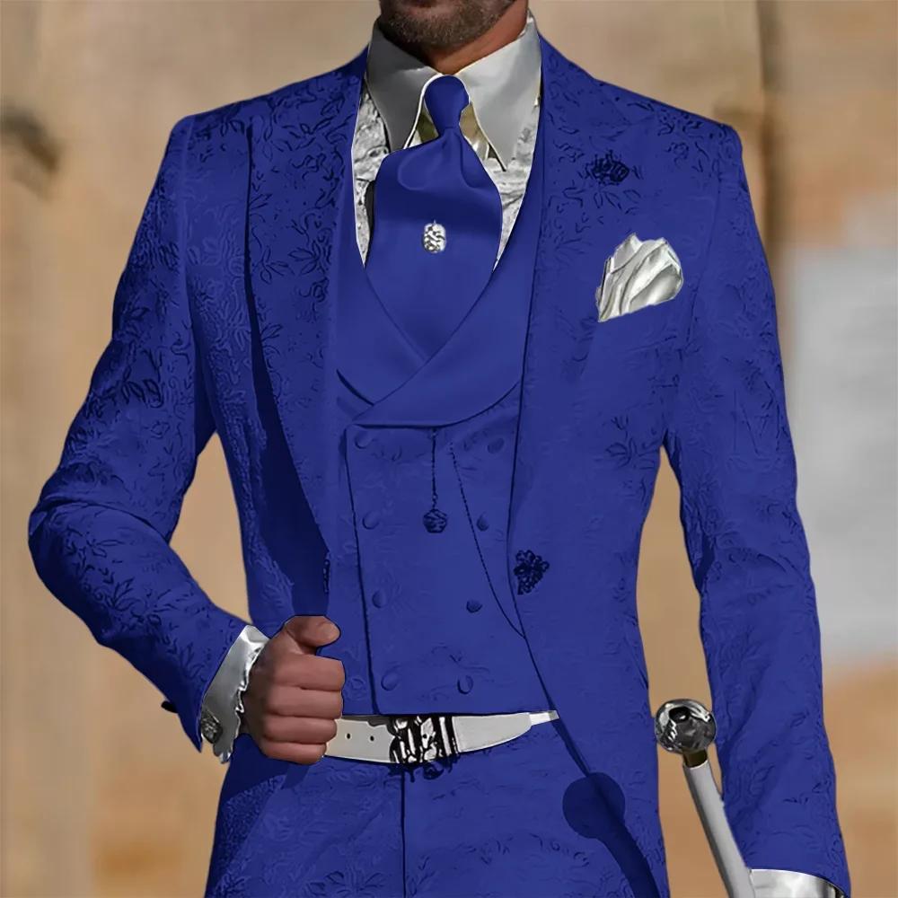 Costume de mariage pour homme en jacquard floral blanc
