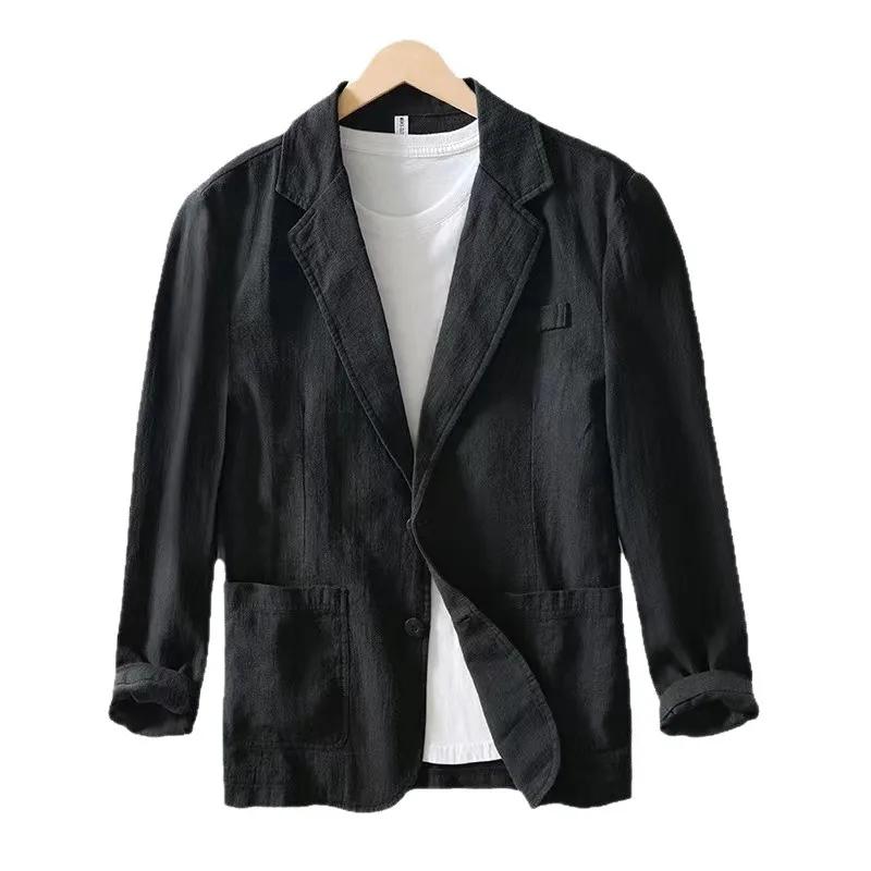Costume décontracté pour homme Veste monocouche Couleur unie Coton et lin Mode décontractée Haut