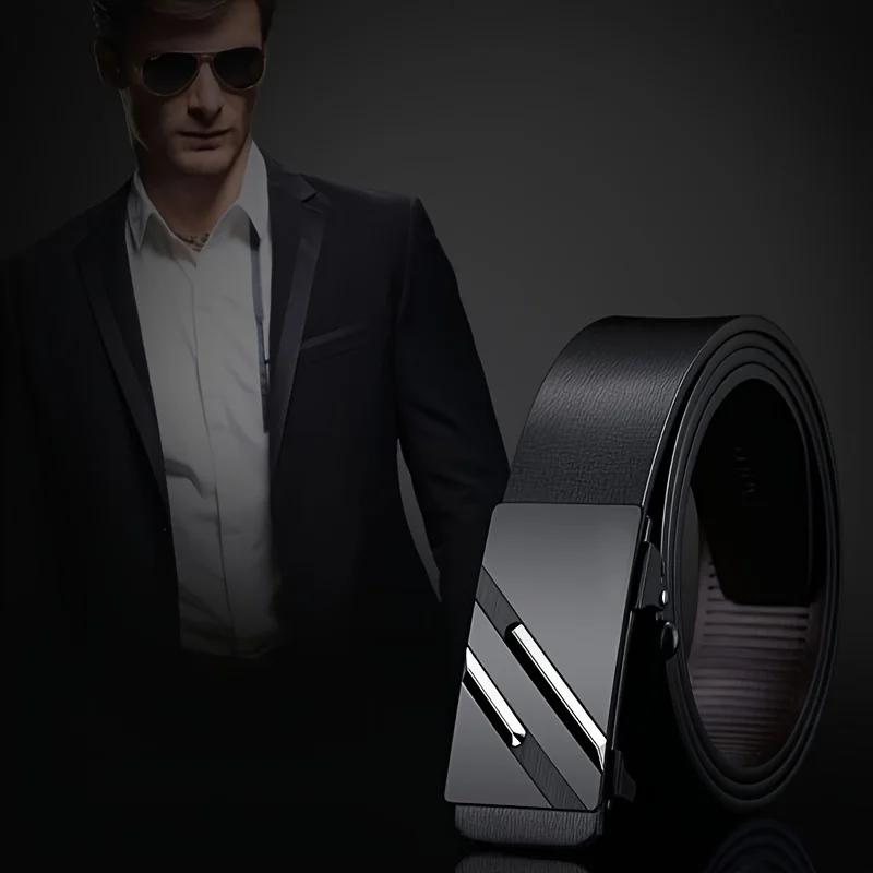 Ceinture pour hommes en cuir synthétique avec boucle en alliage automatique