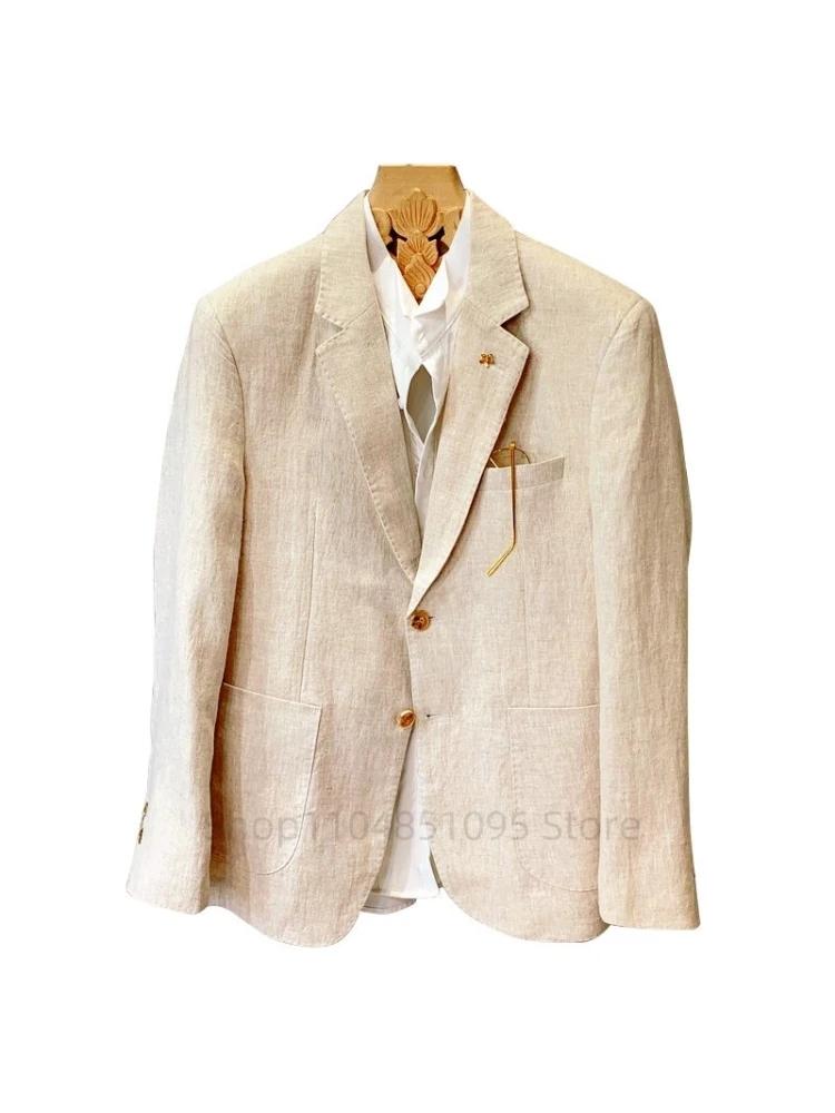 Manteau de costume en lin Beige pour hommes