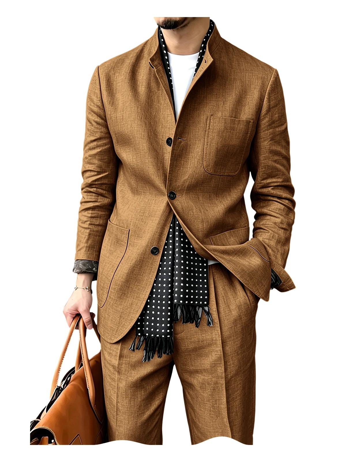 Ensemble de costume 2 pièces en mélange de lin pour homme