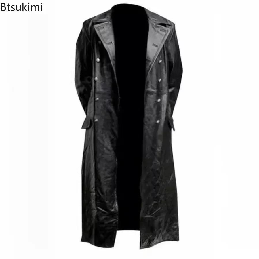 Trench-coat Vintage en Faux cuir pour homme