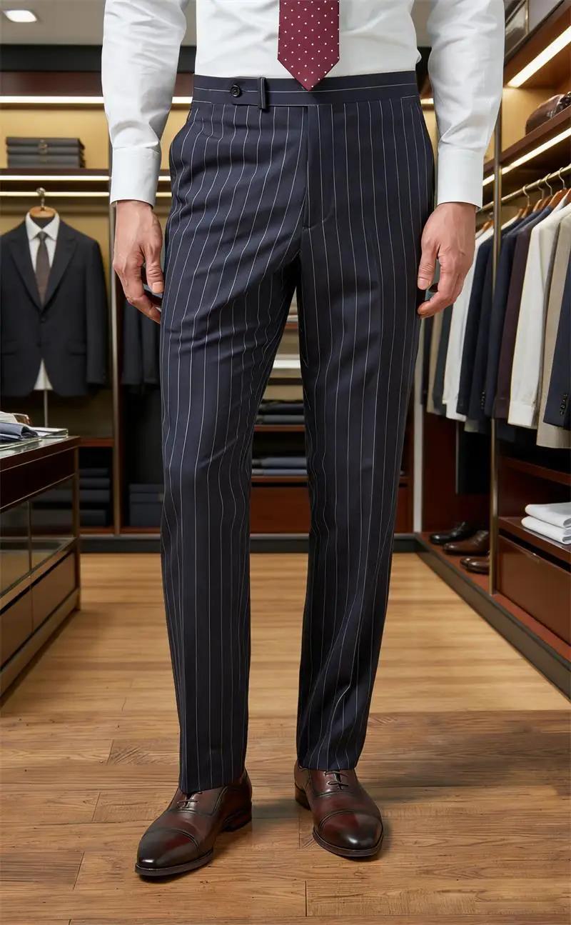 Nouveau pantalon de costume gris rayé pour homme