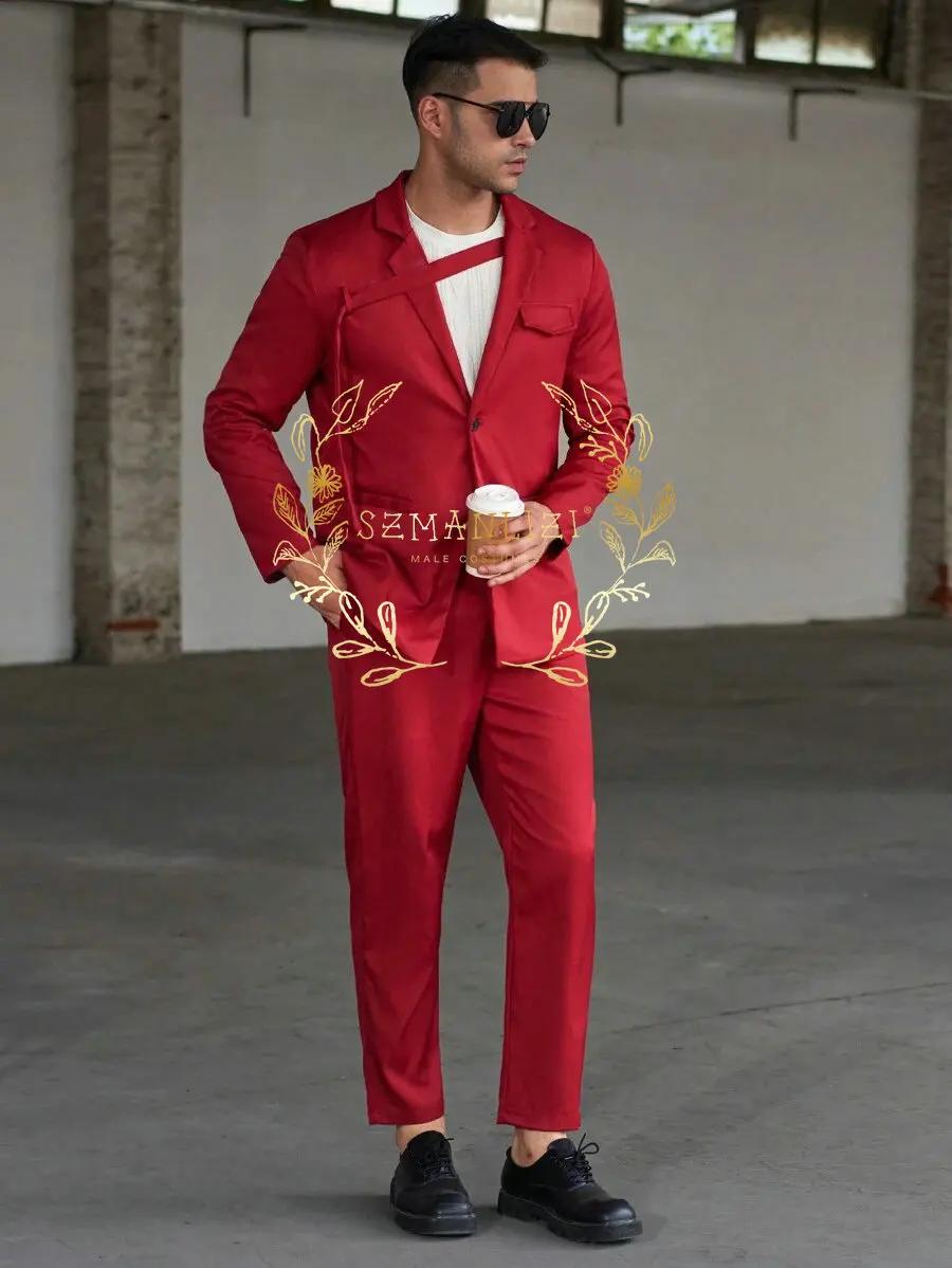 Smoking Rouge Formel avec Blazer à Revers Crantés, Costume de Soirée pour Hommes Occasions Spéciales