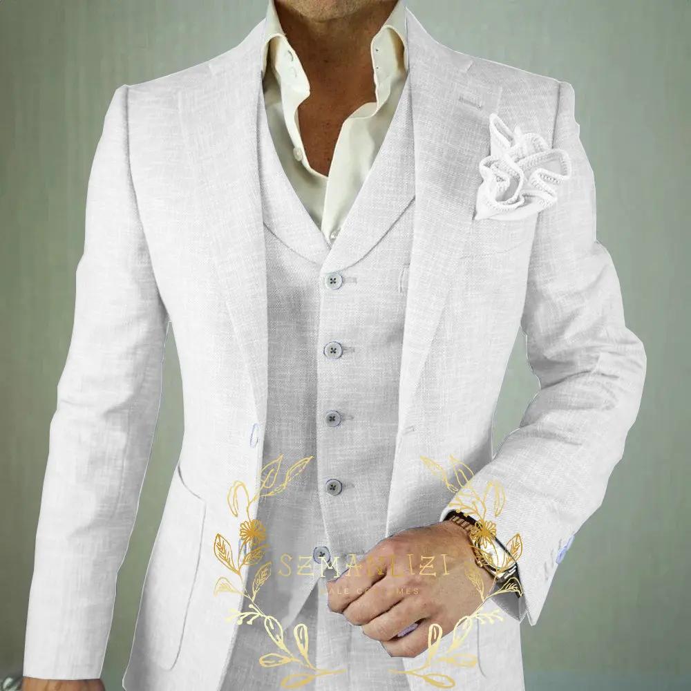Costume 3 pièces en lin Beige pour hommes