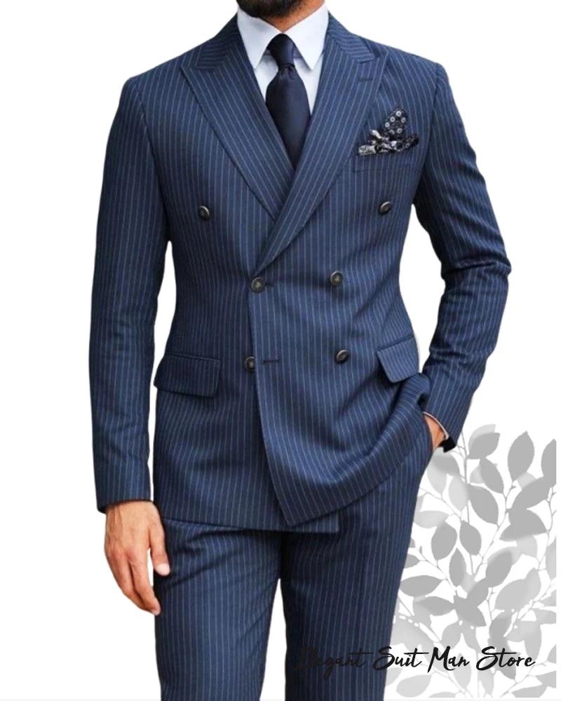 Costume d'affaires rayé bleu marine pour homme