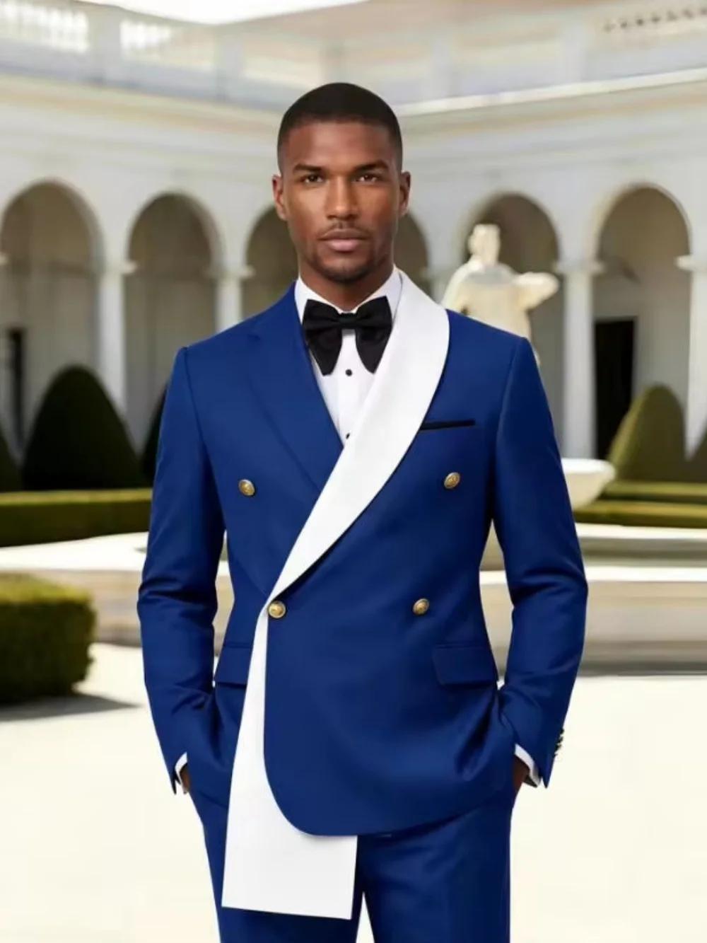 Ensemble de Costume Élégant pour Homme 2 Pièces – Tenue de Cérémonie Croisée Slim Fit pour Mariage et Fêtes – Grandes Tailles Disponibles
