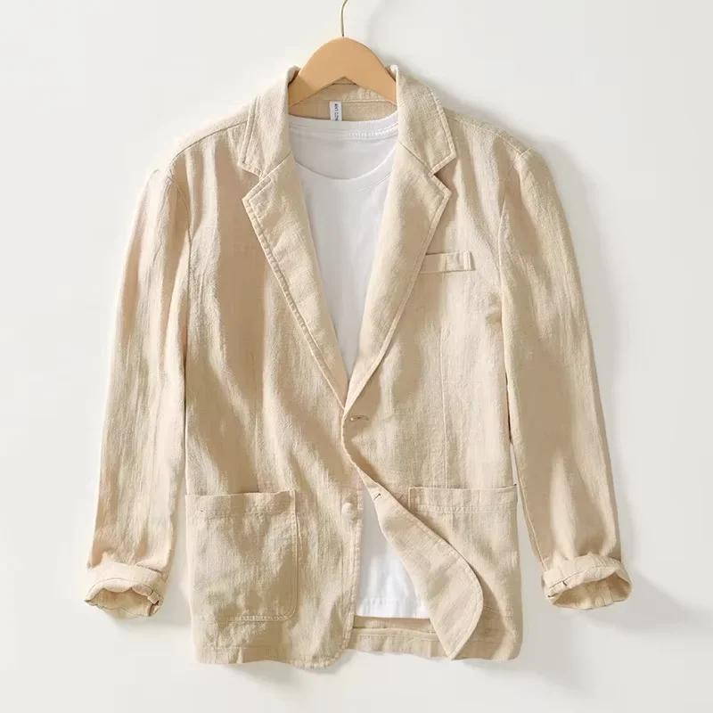 Blazer en lin pour homme – Veste décontractée respirante pour le printemps et l'été – Costume de bureau à simple boutonnage – Manteau sport quotidien