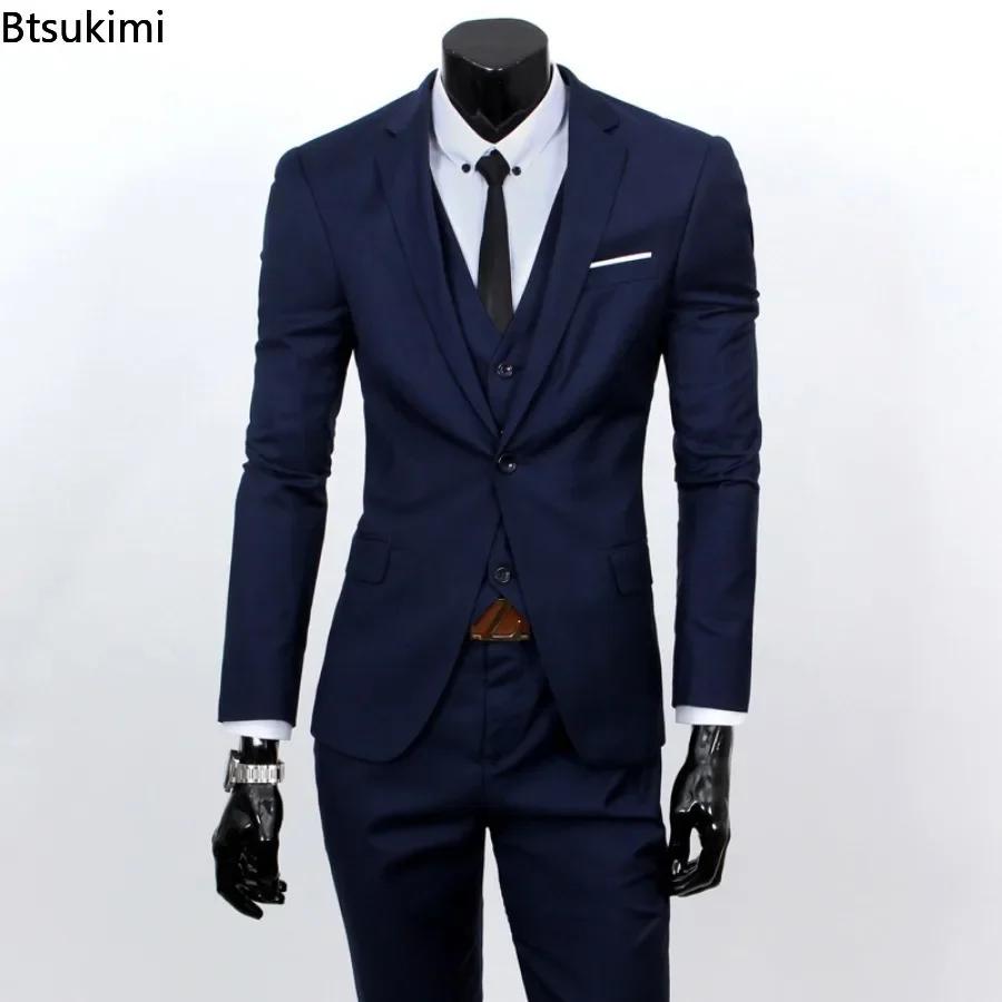Mode coréenne grande taille 6XL costumes ensembles hommes solide mince formel Blazer veste gilet pantalon 3 pièces