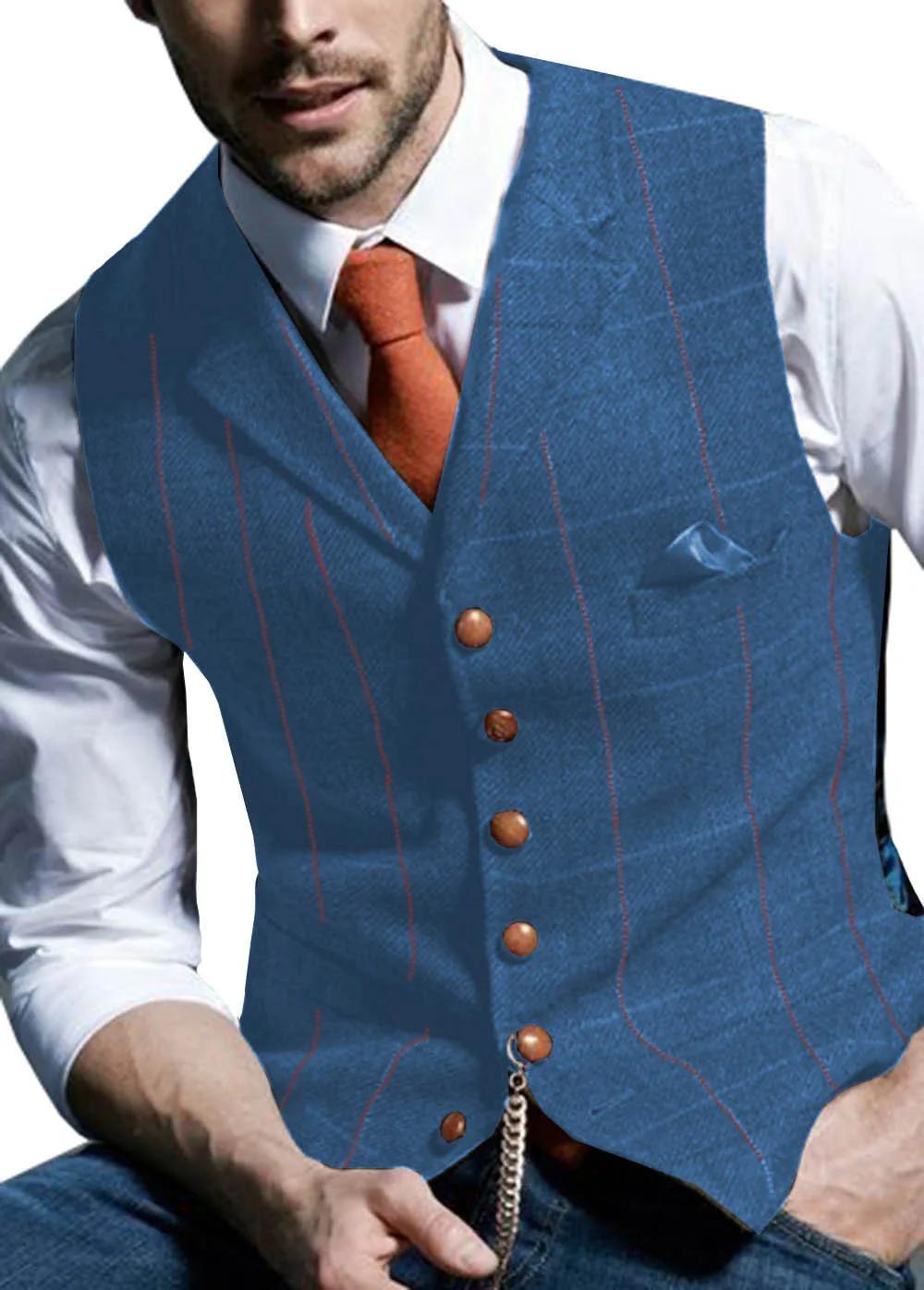 Gilet de costume pour homme en laine à chevrons et tweed