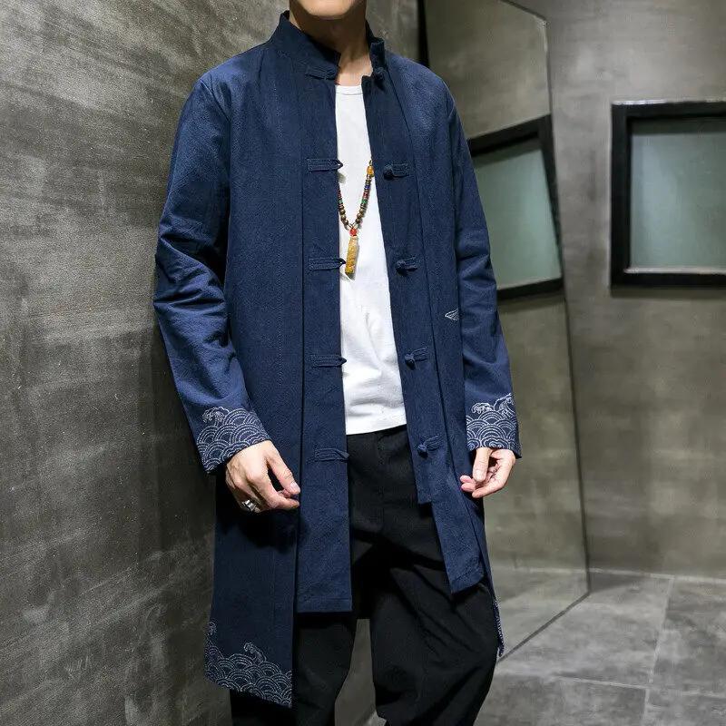 Manteau trench noir pour homme de style chinois