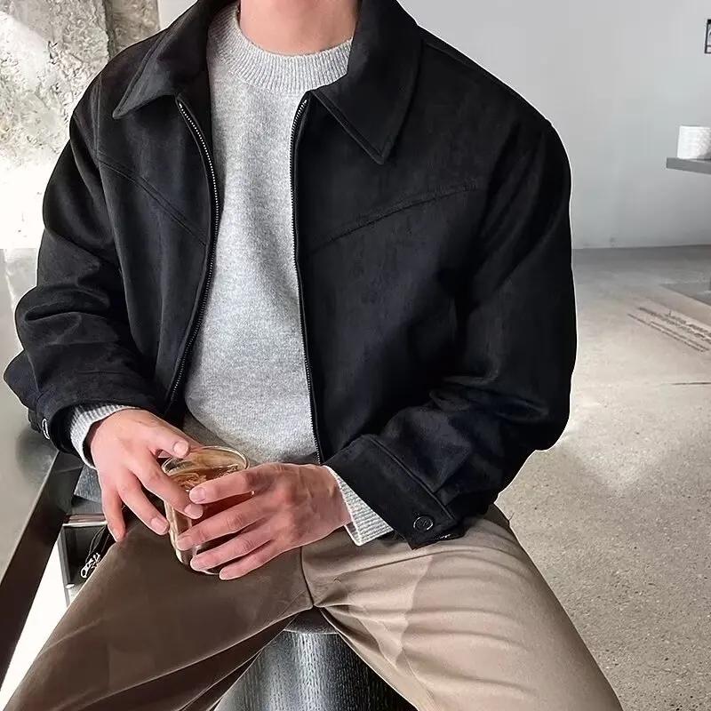 Vestes en daim pour hommes automne rétro Bomber veste décontractée mode Vintage court volant mince