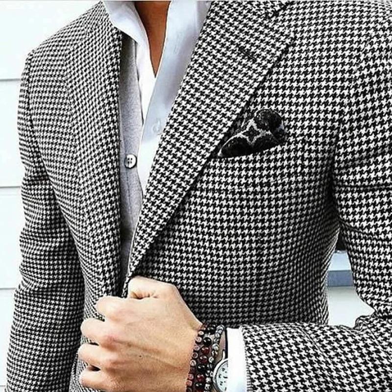 Style italien hommes Blazer pied de poule décontracté homme costume veste revers cranté une pièce vérifier manteau de mariage pour la fête de bal