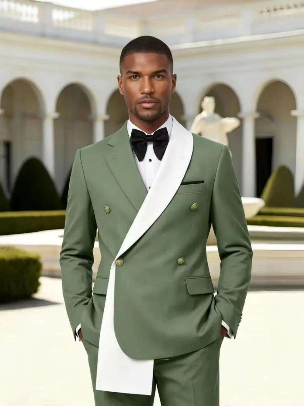 Ensemble de Costume Élégant pour Homme 2 Pièces – Tenue de Cérémonie Croisée Slim Fit pour Mariage et Fêtes – Grandes Tailles Disponibles