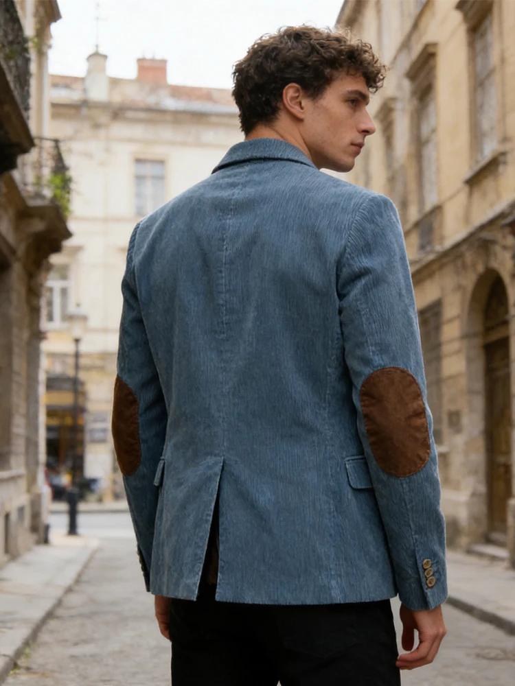 Blazer en velours côtelé vintage pour homme avec empiècements aux coudes
