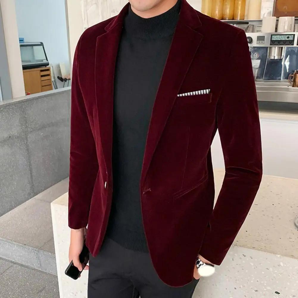 Velours hommes tempérament col rabattu bouton unique coupe ajustée