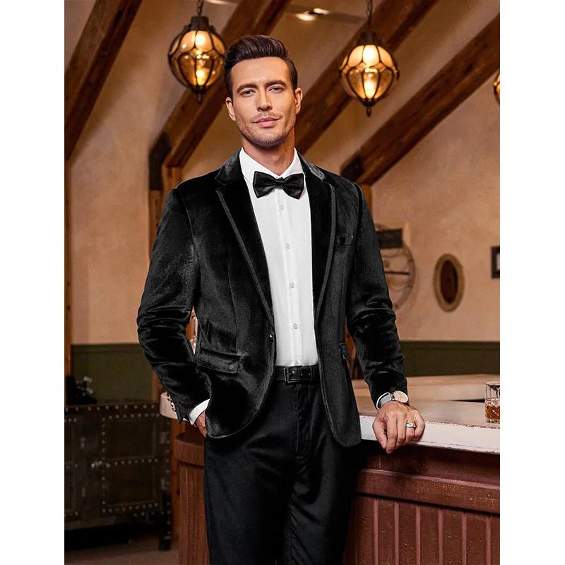 Veste de costume décontractée en velours pour homme
