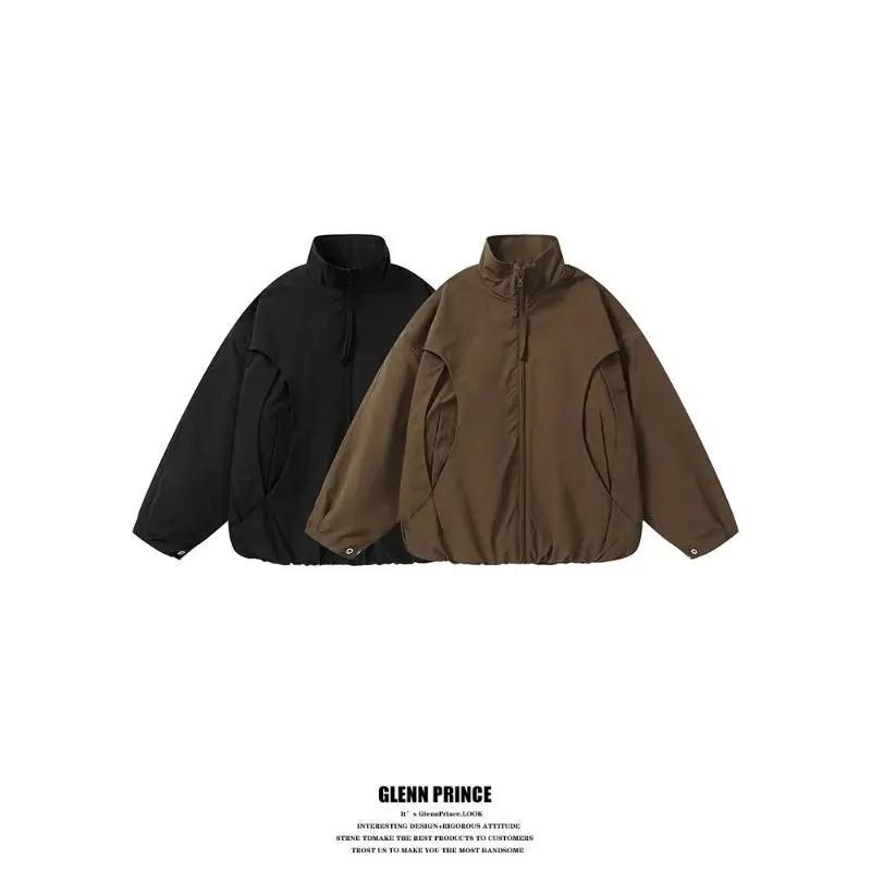 Blouson aviateur rétro déstructuré à manches chauve-souris et col montant pour homme