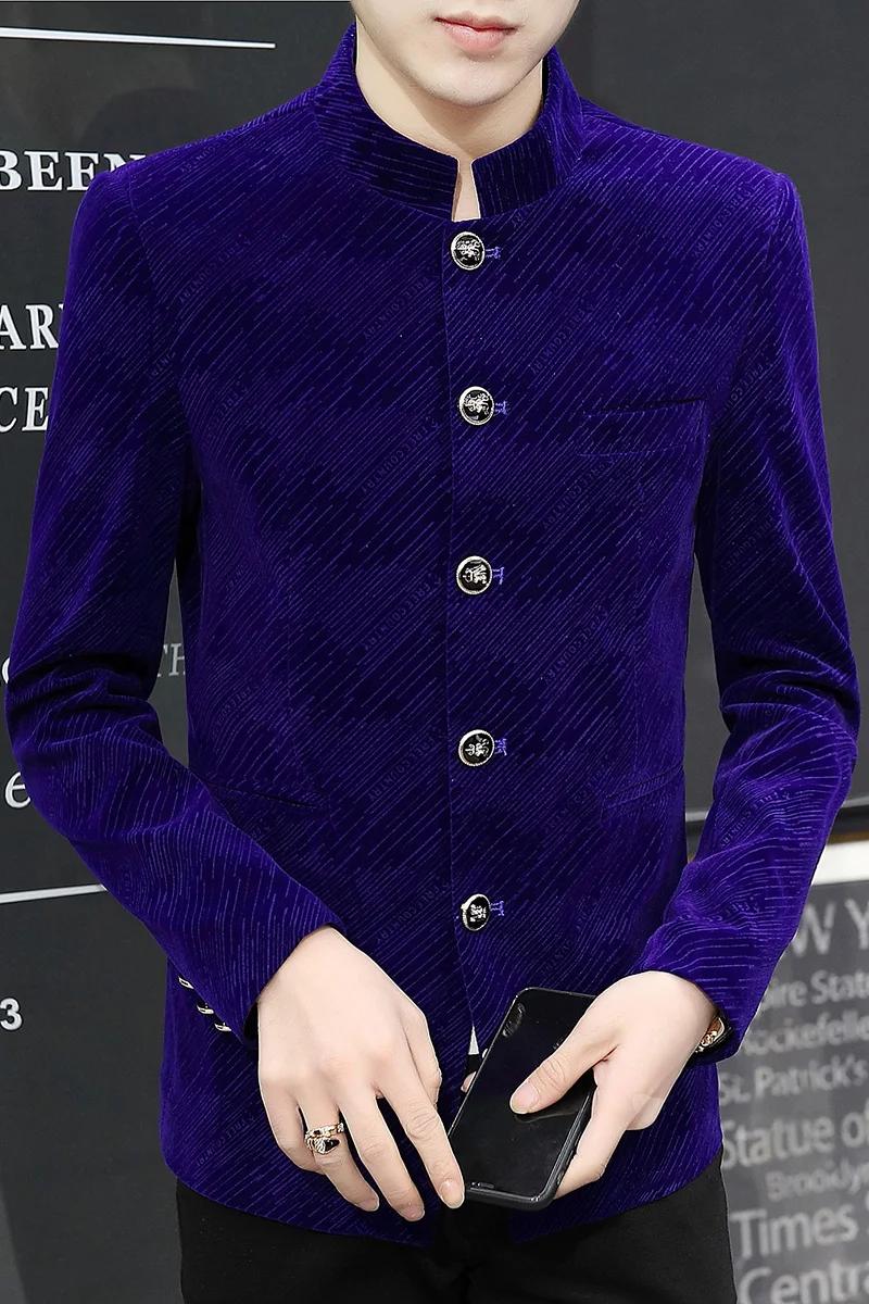 Veste de costume en velours rétro de luxe pour hommes