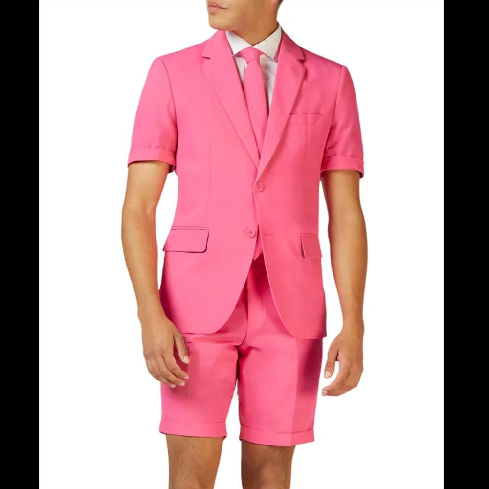 Nouveau rose hommes costumes simple boutonnage et revers cranté