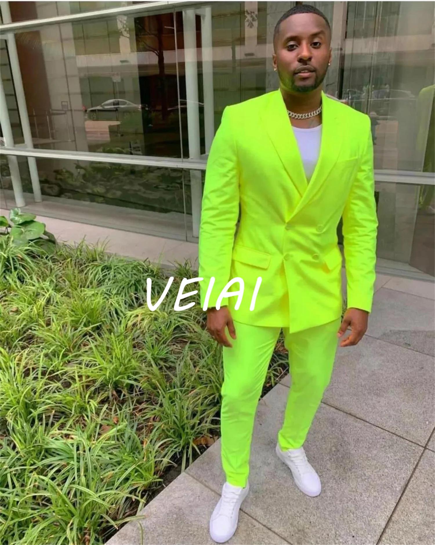 Fluorescent vert hommes costumes smoking marié porter Costume de mariage Homme 2 pièces pic revers Slim Fit Terno