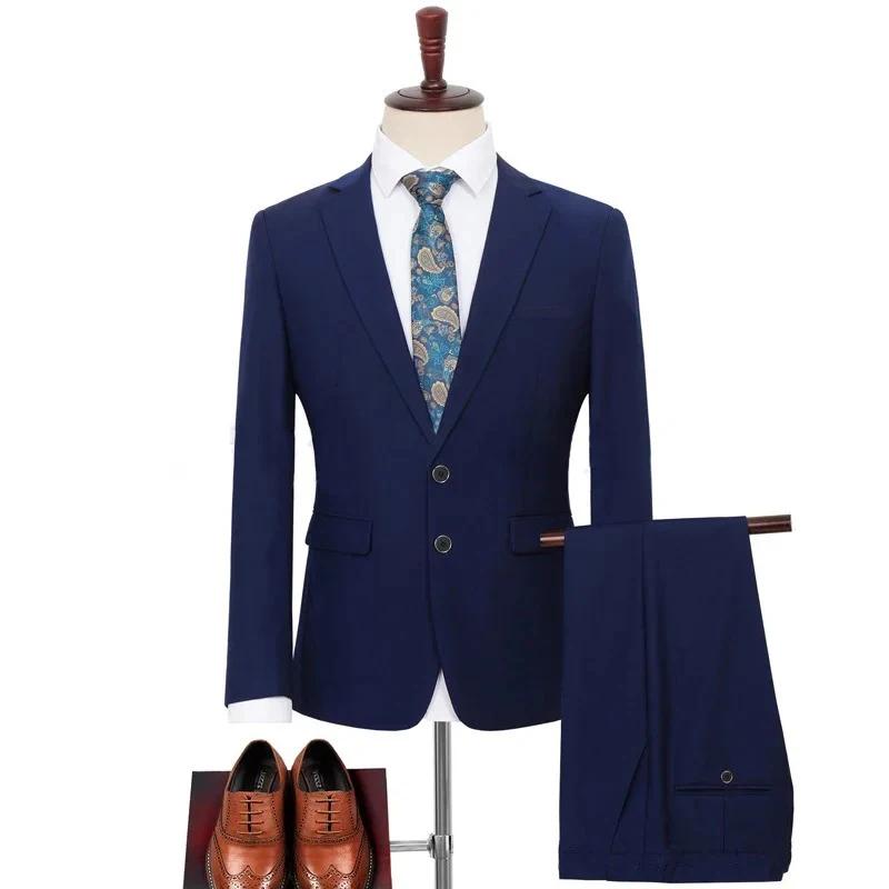 Costumes pour hommes grande taille élégant simple boutonnage veste d'affaires pantalon pour hôte marié garçons d'honneur gris noir marine ensemble de costume 2 pièces