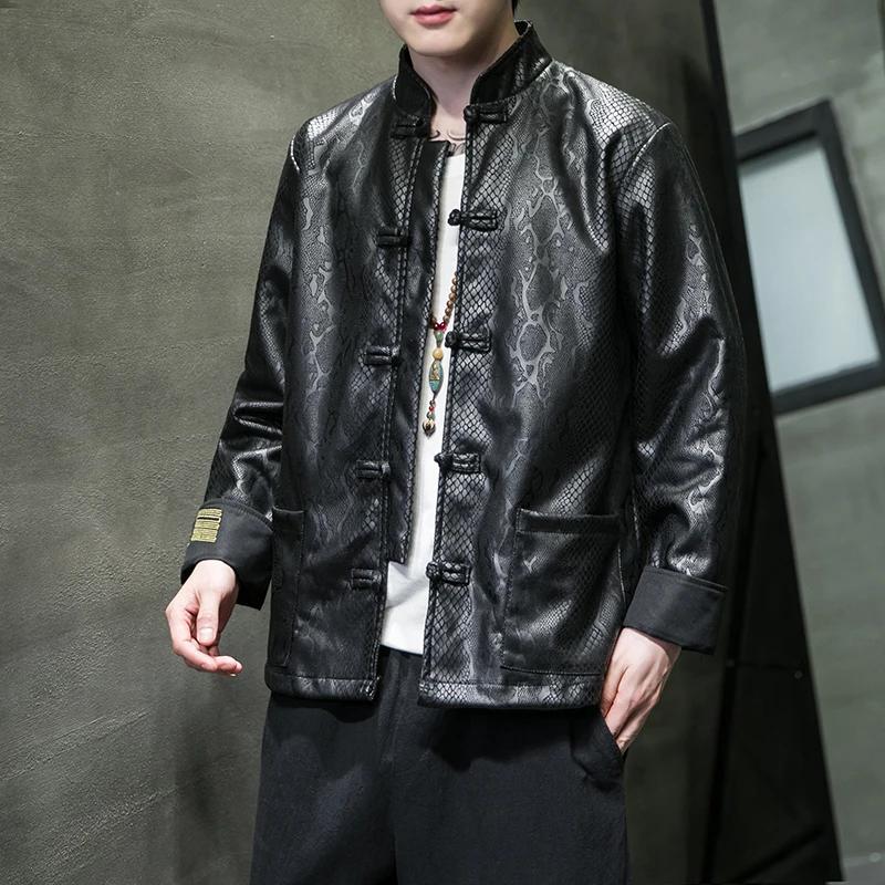 Nouveau Style Chinois Printemps Automne Veste pour Hommes Mode en peau de Serpent Jacquard Daim Velours Hanfu