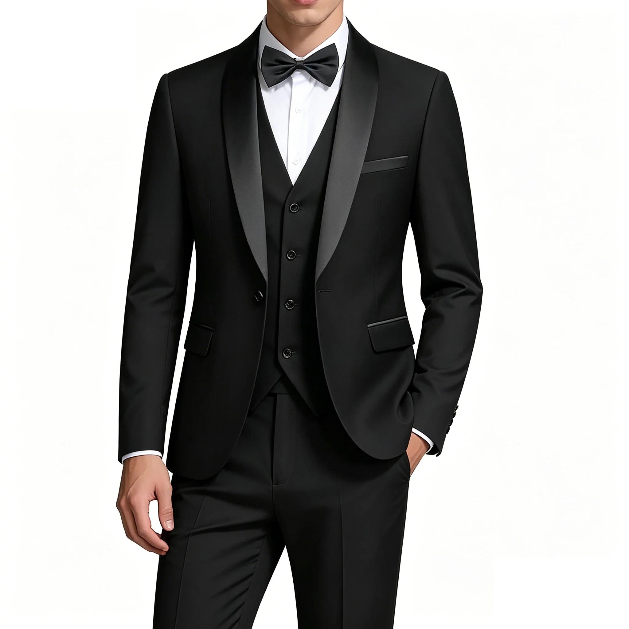 Ensemble de costume de smoking 3 pièces pour homme (veste + gilet + pantalon)