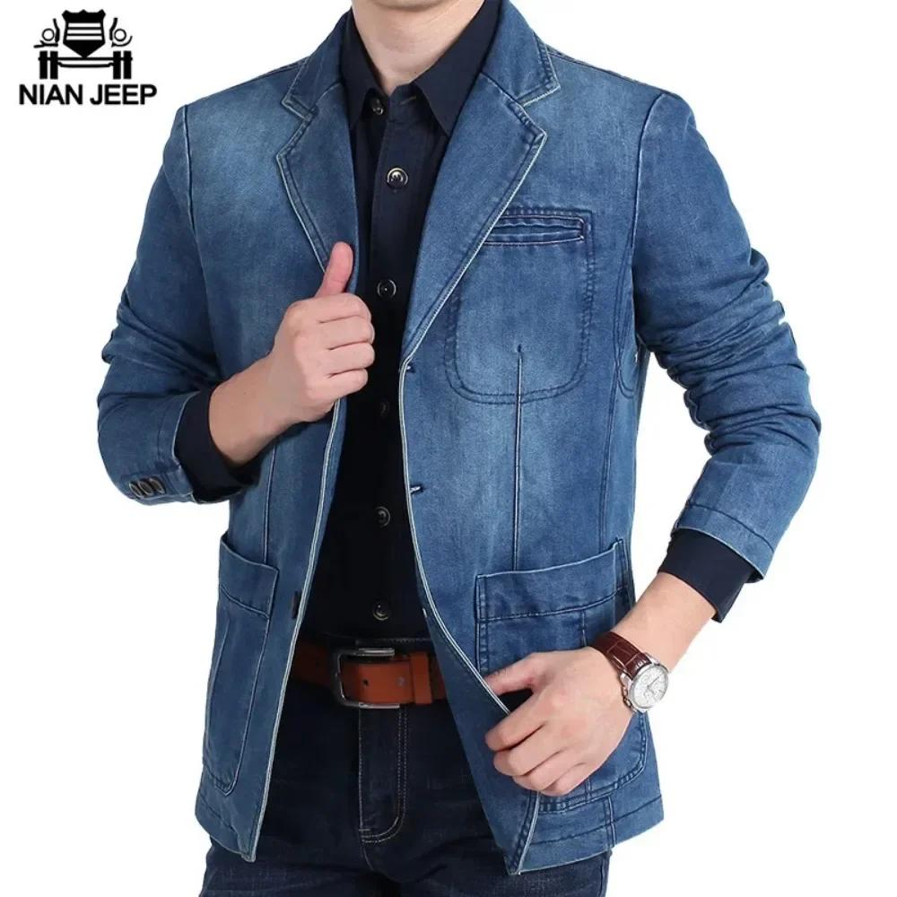 Blazers hommes veste en jean costumes manteaux simple boutonnage col rabattu manches longues décontracté manteau régulier bouton Blazer vestes