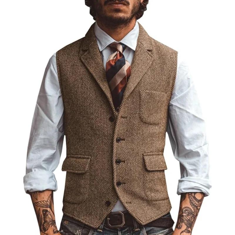 Marron hommes Gilet à chevrons marié Banquet affaires
