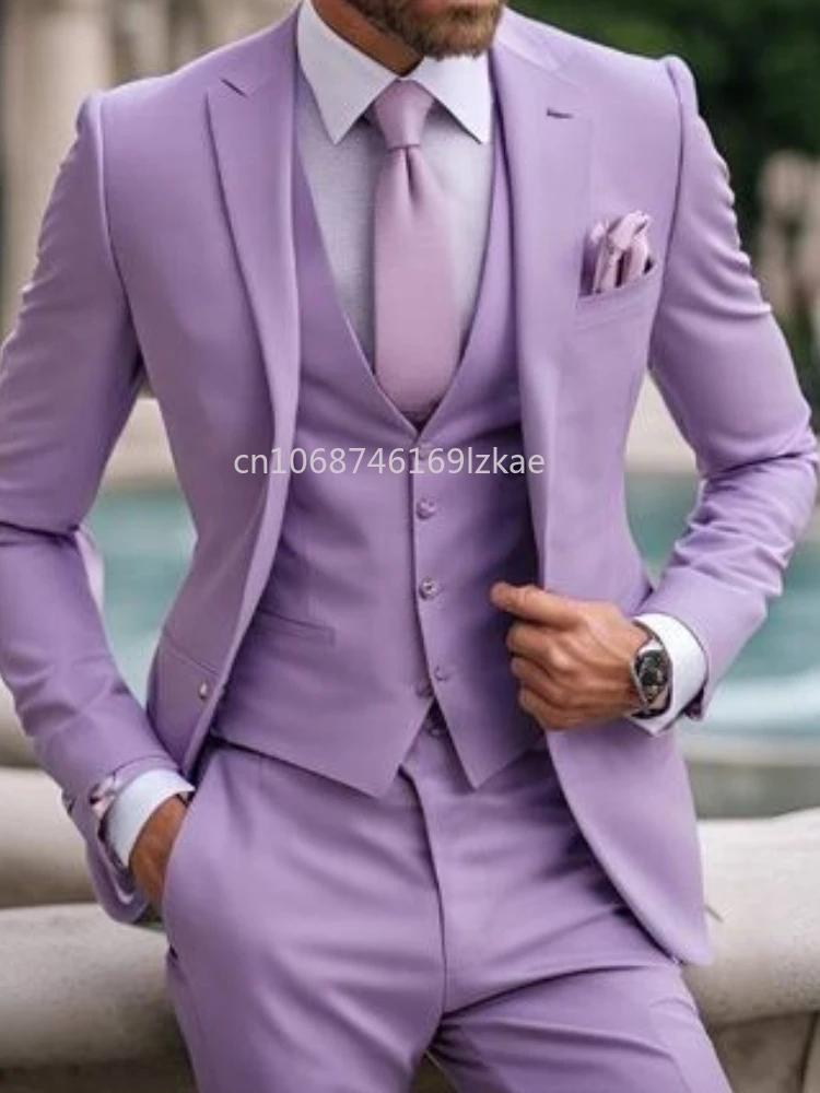 Costume 3 Pièces Violet Clair pour Homme