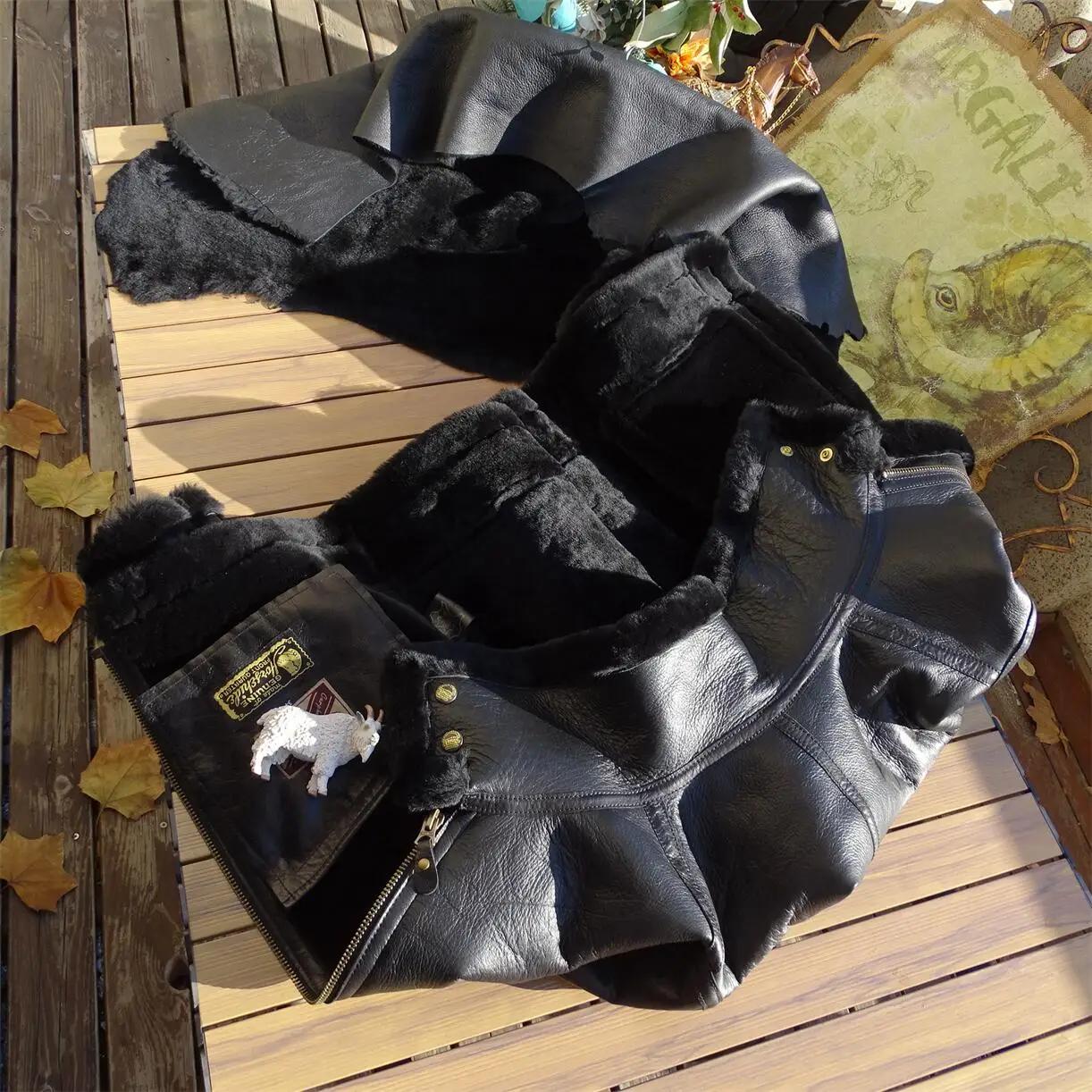 Veste en peau de mouton d'hiver noire pour homme
