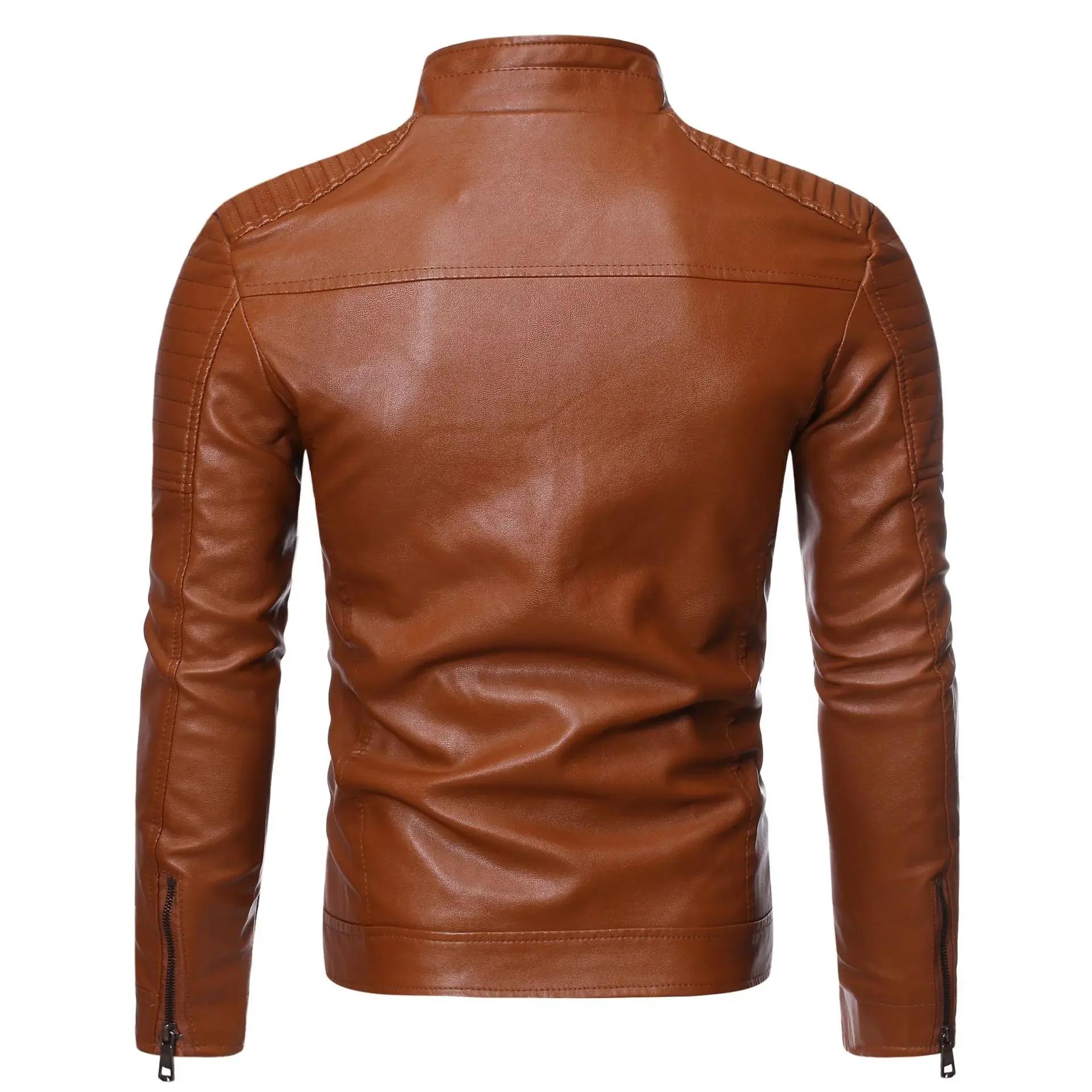 Veste en cuir pour hommes à la mode coupe ajustée col montant