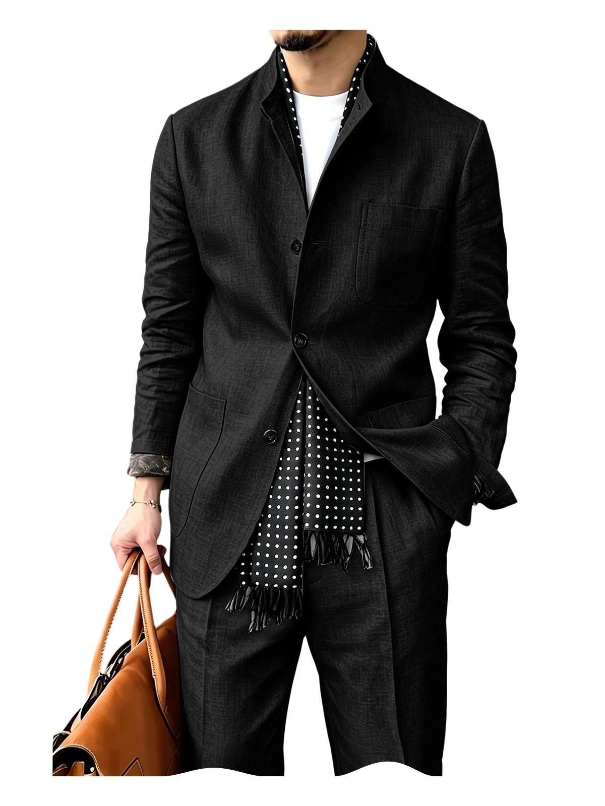Ensemble de costume 2 pièces en mélange de lin pour homme