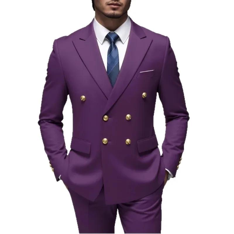 Veste de costume décontractée à Double boutonnage pour hommes