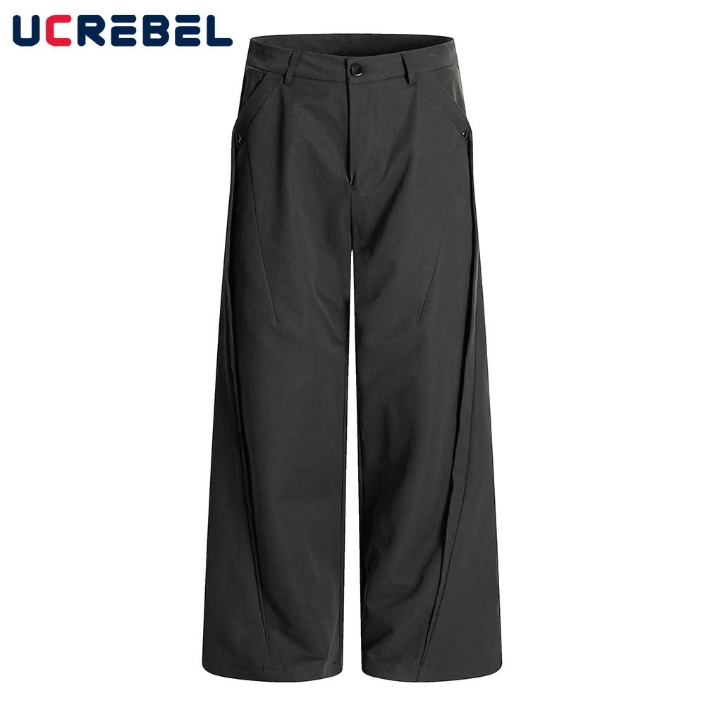 Pantalon de costume plissé de couleur unie pour hommes