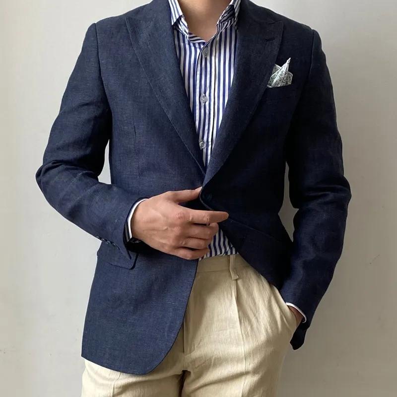 Costume en lin bleu marine pour hommes