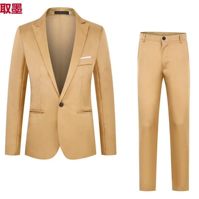 Offre spéciale de la saison nouveaux hommes mode affaires coupe ajustée costume ensemble décontracté deux pièces