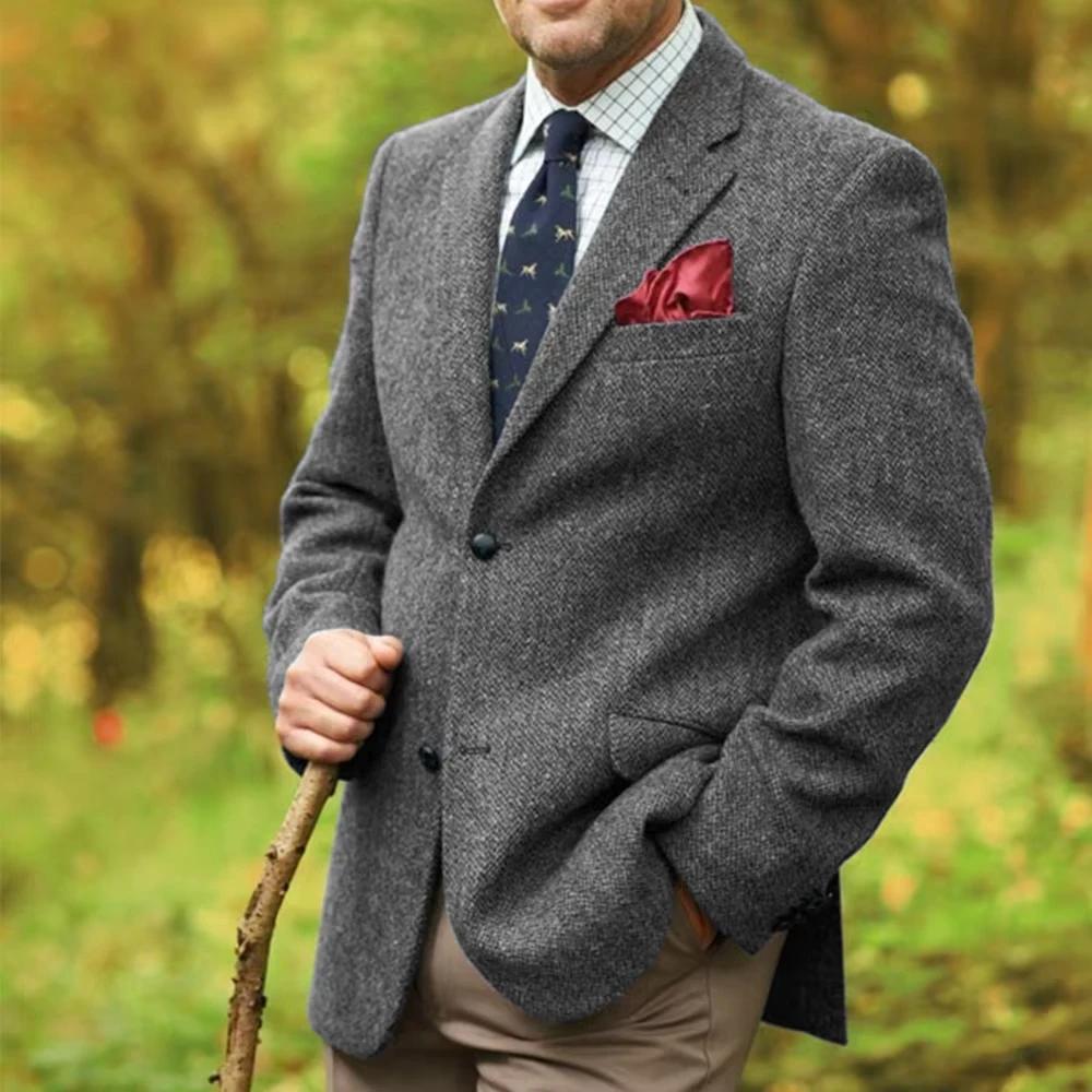 Veste de costume à motif de chevrons gris pour hommes