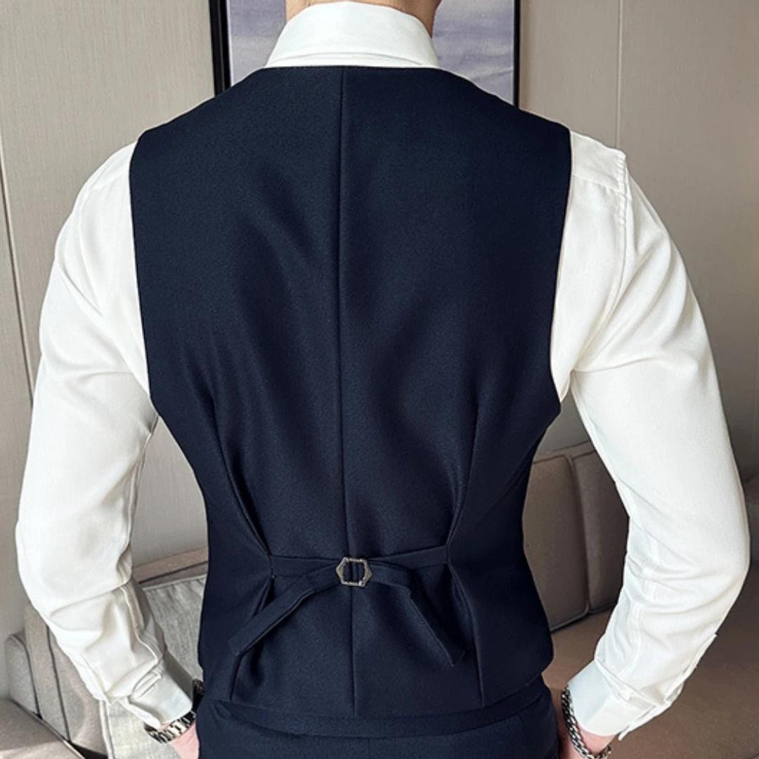 Hommes gilet noir avec revers solide Double bouton